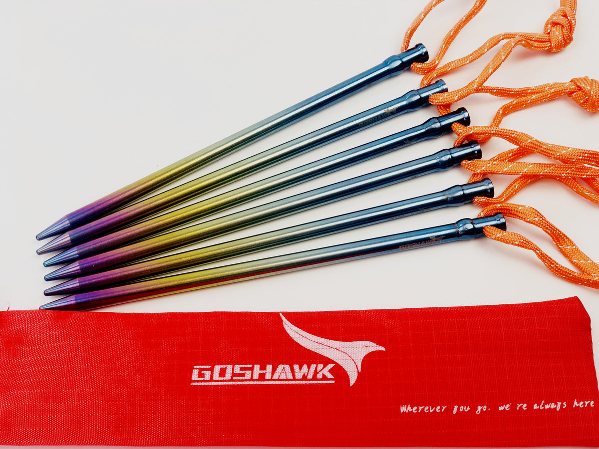 6 Pcs Titanium Outdoor Camping Trip Tent Peg Hard Ground Nail Stakes with Bag Goshawk Hiking